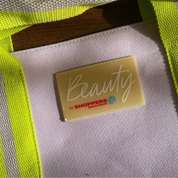 NWT Shoppers Canvas Tote Bag Purple Neon Yellow - Picture 3 of 4